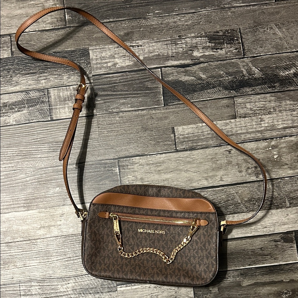 Michael Kors Tan and Brown Crossbody Bag